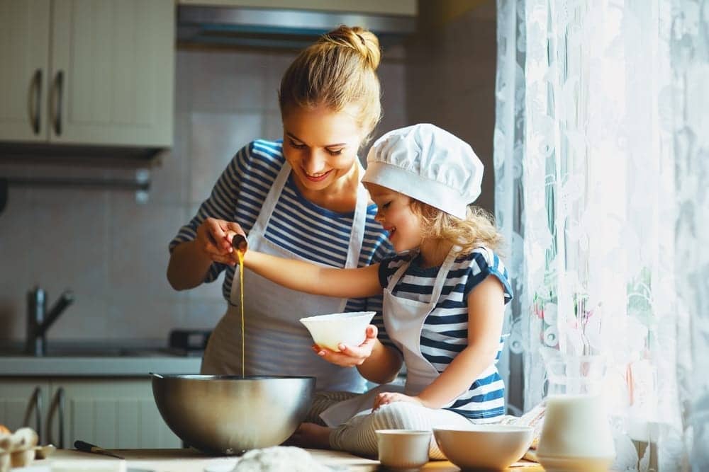 mum baking with daughter