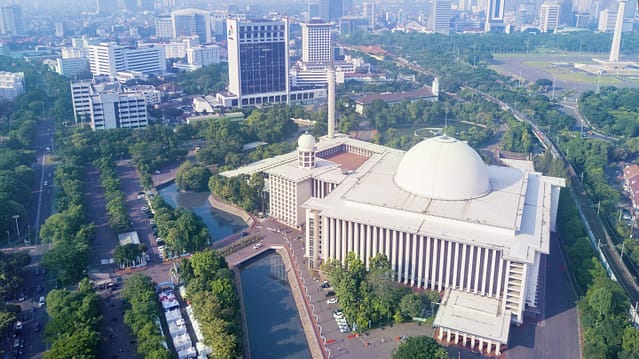 Aerial view of Istiqlal Mosque, Jakarta, Indonesia