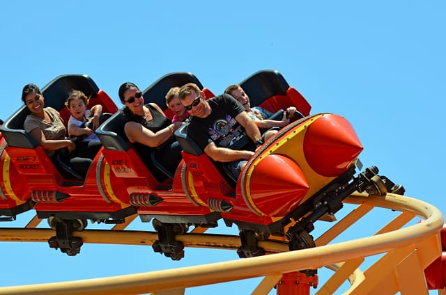 family on rollercoaster at Movie World Gold Coast