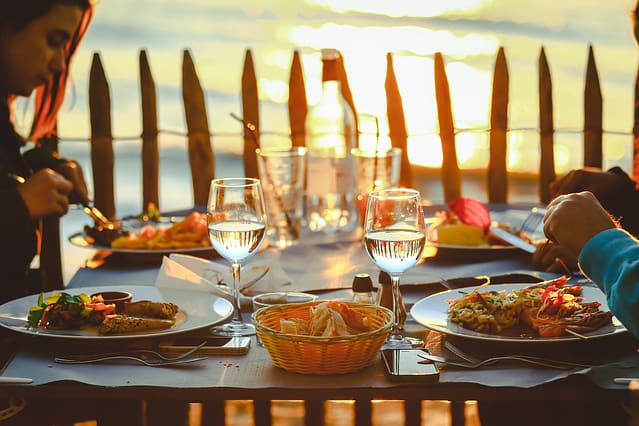 restaurant view of sunset ocean