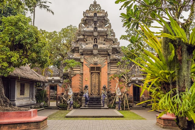 Front facade of Ubud Palace Puri Saren Agung at Ubud, Bali, Indonesia
