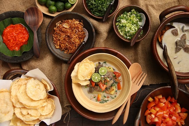 Traditional soto betawi spread
